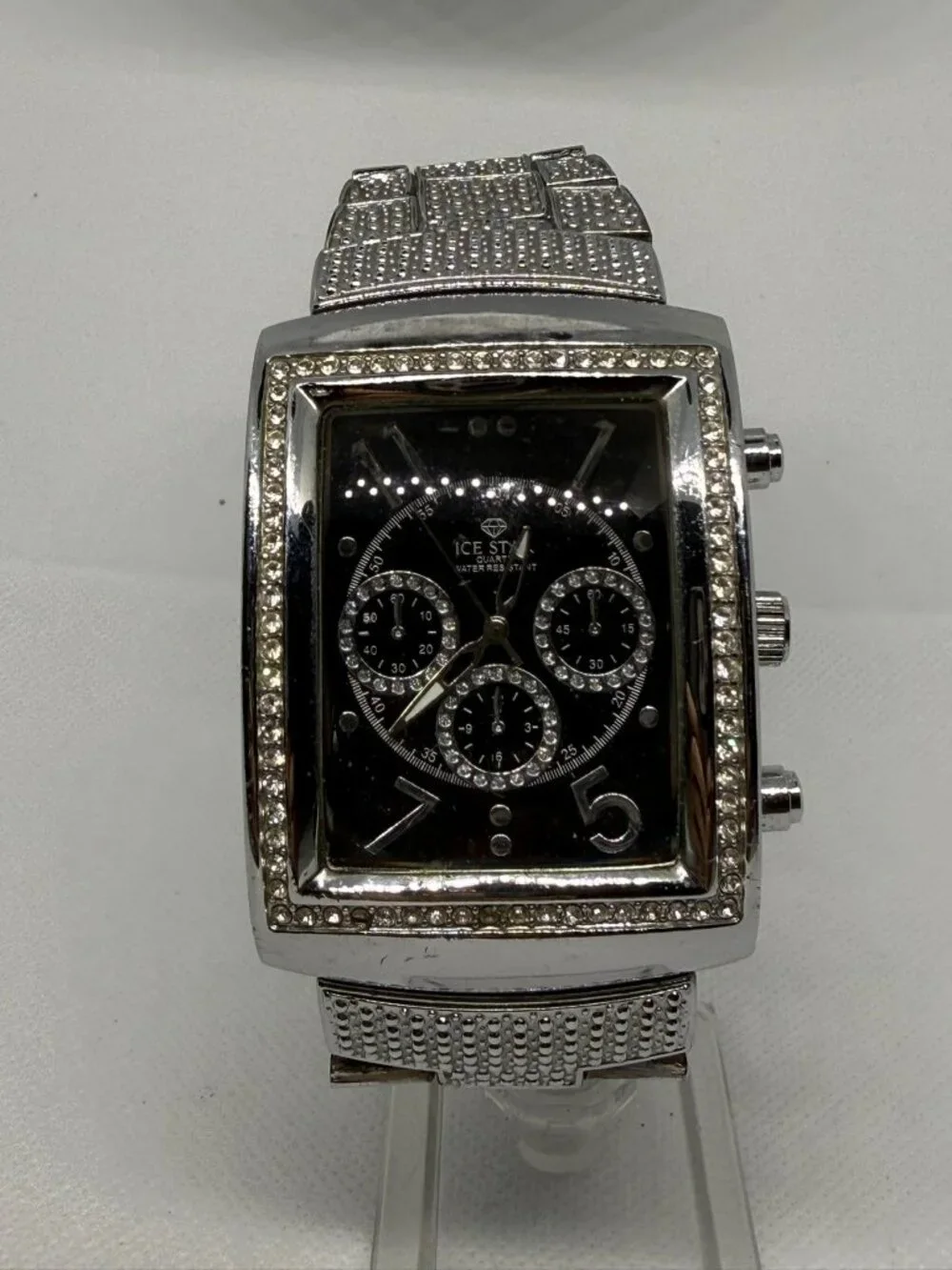 ICE STAR Men's Crystal Pave Chronograph Black Dial Rectangular Watch NO.4242